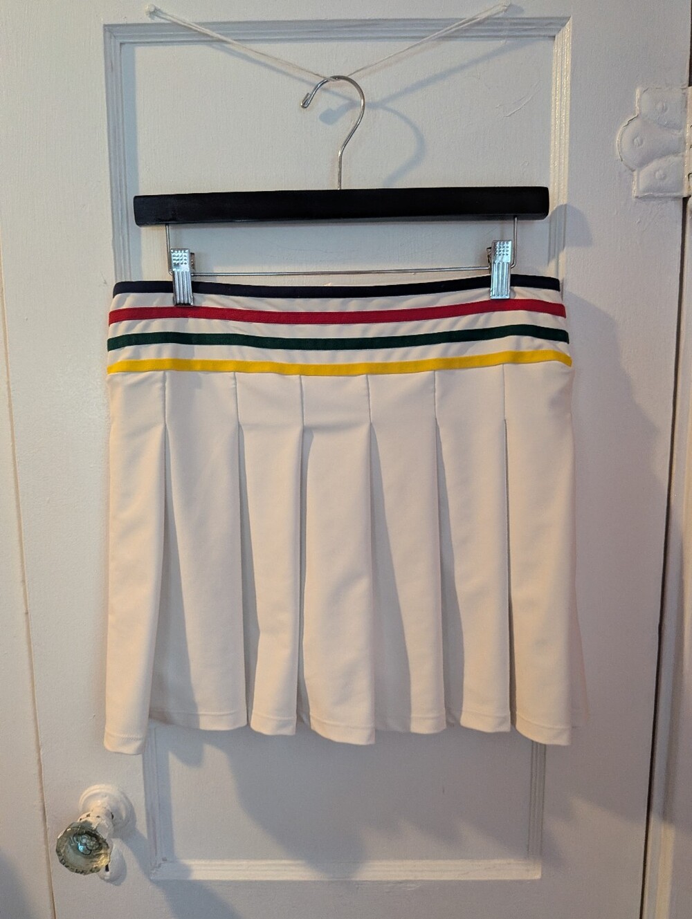 Aqua x Venus Williams White Pleated Tennis Skort w/ Multicolor Stripe Waistband